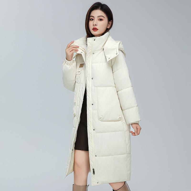 

Пуховая одежда для женщин, зимняя новинка, средней длины, с капюшоном, модная, универсальная, типа «хлеб», пуховики и толстые пальто. 2XL suggestion [145-160] catties белый