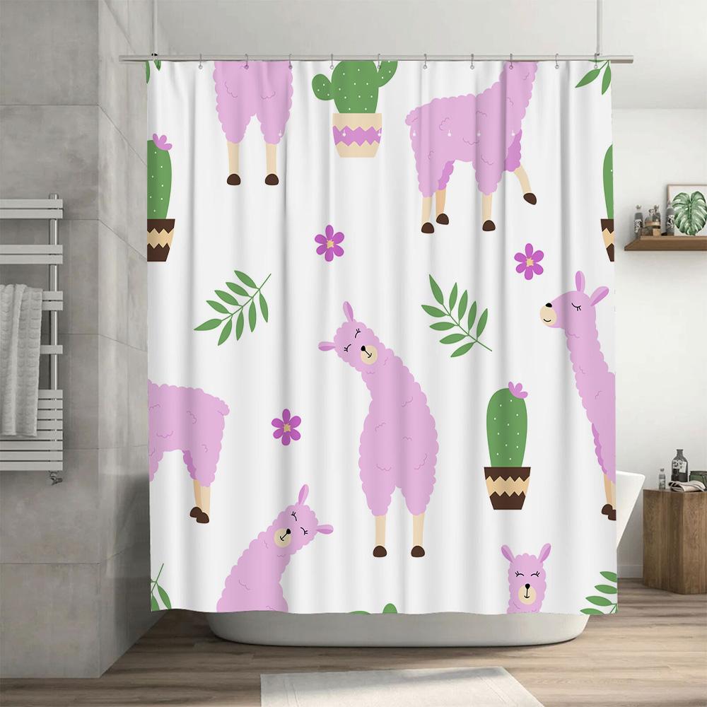 Cute Pink Sheep Cactus Print Shower Curtain For Bathroom Decor Taurusduan Home Textiles