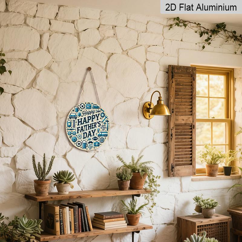 2D Flat - 1pc 2D Flat Print Metal Aluminum Sign 2D 1pc1 Charming Blue Tool Pattern Wall Art Decoration - 7.87 Inch Round Father'S Day Happy Sign, 2D