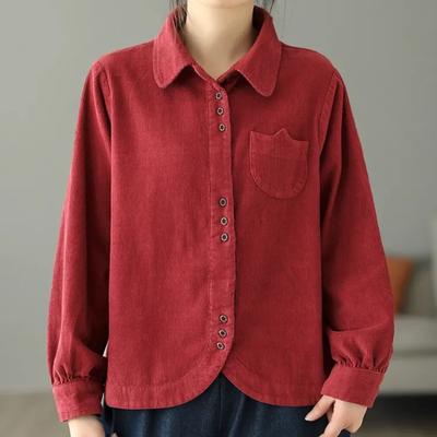 Autumn New Artistic Retro Long Sleeve Shirt Women's Loose Simple Versatile Lapel Cardigan Top