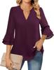 Women's V-Neck Double-Layer Chiffon Top with Flare & Tie-Waist Detailing