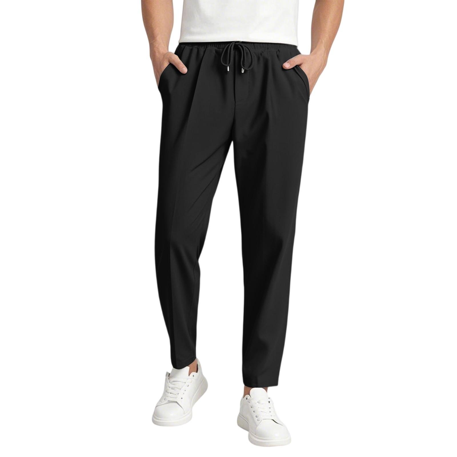 

Мужские длинные брюки с эластичным поясом, легкие и облегающие, карманы, удобные и дышащие XL чёрный