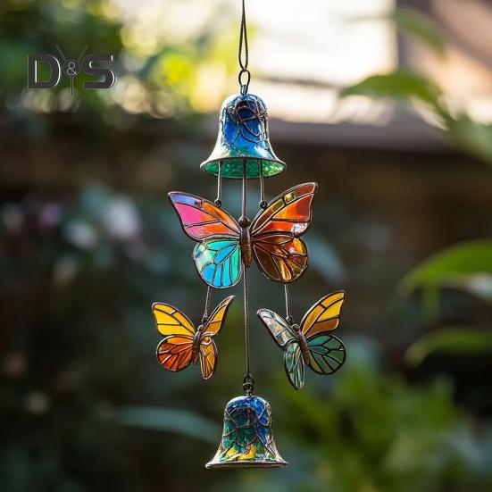 Butterfly Wind Chime Metal Stained Glass Wind Chime Hanging Decoration for Indoor Outdoor Garden Patio Porch Home Decor