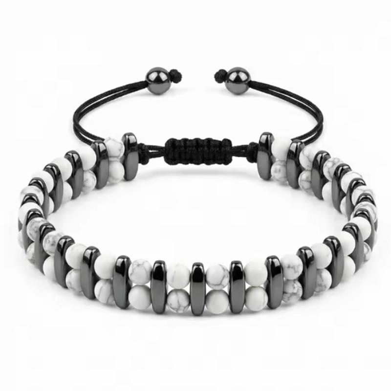 Turquoise Hematite Double Layer Bracelet – Adjustable Braided Jewelry, Protection Strength Gift for Men & Women