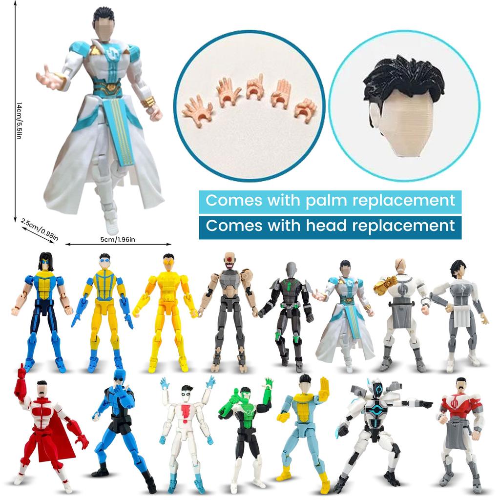 Poseable Action Figure with Articulated Joints and Removable Cape for Collectors and Display Suitable for Various Poses and Customization