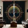 Set Of 2 Flat Printing Curtains Dark Background Tree Circle Ornate Frame Fantasy Style Home Decor Polyester Curtain