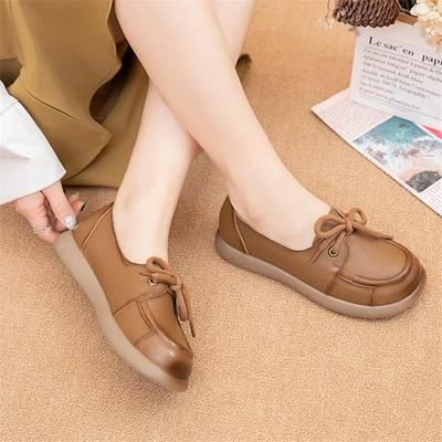 Dames Schoenen van Echt Leer met Zachte Zool Anti-Slip Dames Loafers Lage Mond Platte Dames Enkelschoenen Moederschoenen