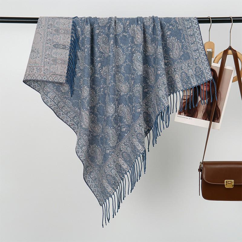 Ethnic Style Faux Cashmere Scarf Shawl With Tassels Lightweight All-Season Wrap Women