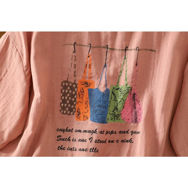 DIMANAF 2026 Plus Size Summer Women Blouse Shirts Tunic Oversize Loose Casual Cotton Linen Print Lady Tops