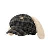 Cute Little Dog Plush Ear Checkered Octagonal Cap for Children New Spring and Autumn Beret  Versatile Newsboy Cap Trend