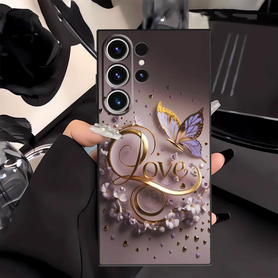 Cartoon Butterfly Pattern Black Soft Phone Cover Case for Samsung Galaxy S21 FE S25 Edge S23 Ultra S20 S24 Plus