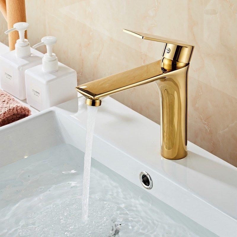 Brass Water Plating Gray Bathroom Sink Faucet Single Handle Brushed Gold Deck Mounted Wash Basin Tap Hot And Cold Mixer