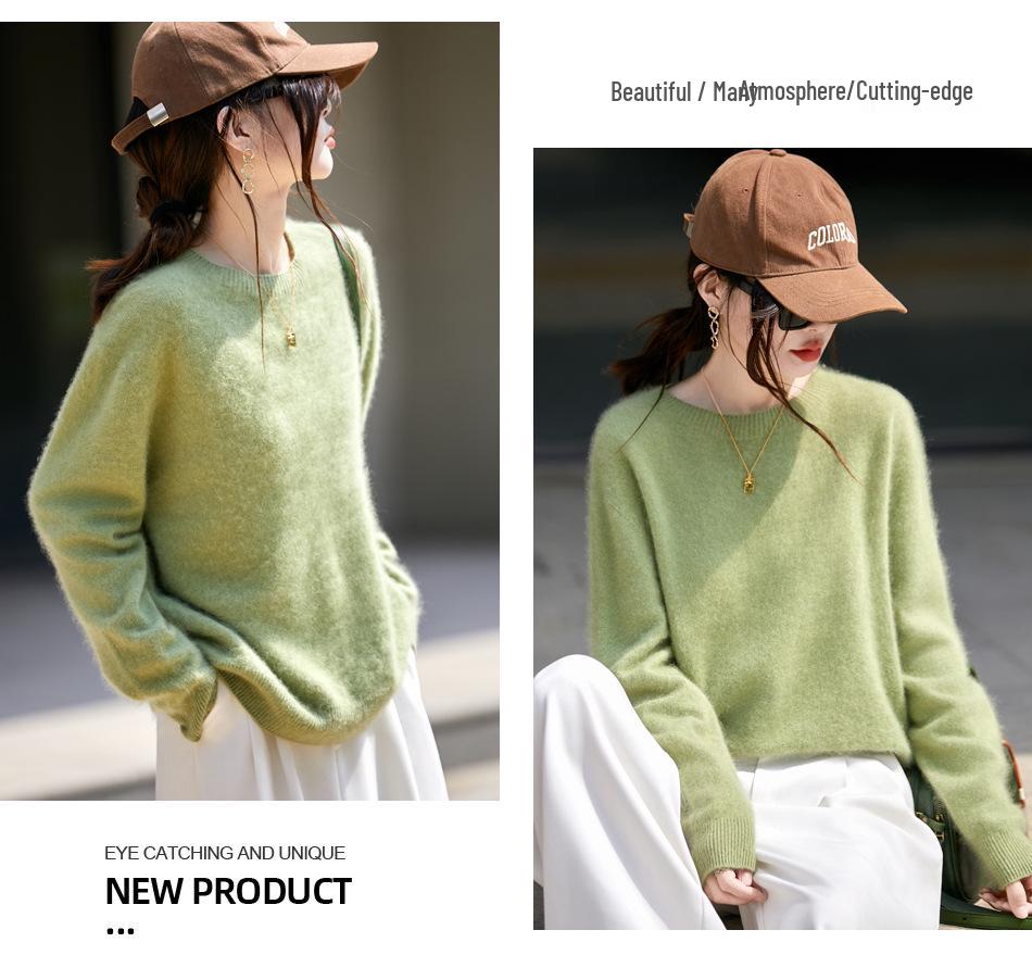 2025 Autumn/Winter Cashmere Wool Blend Round Neck Knitwear Long Sleeve Base Layer Top