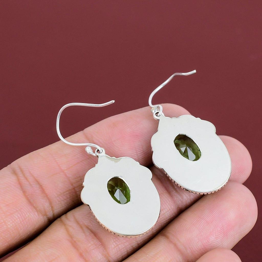 Faceted Green Amethyst Earring Real Gemstone Earrings 925 Sterling Silver Earring Handmade Jewelry Vintage Dangle Earring Anniversary Gifts