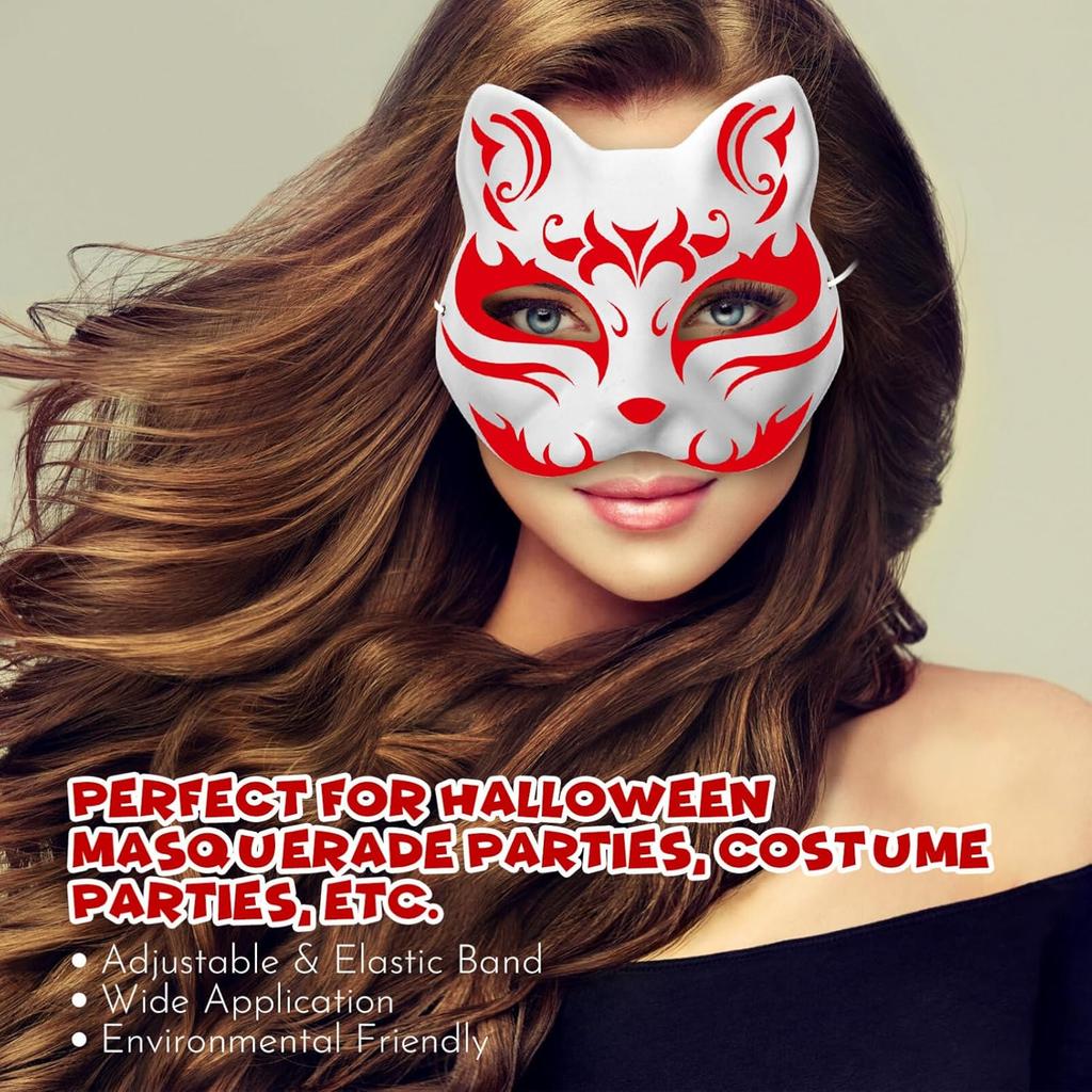 Alipis Cat Unpainted Therian Masks: 4 Pack Paintable White Fox Blank Masquerade for DIY Craft Paper Mache Decorate Animal Plain Wolf Halloween