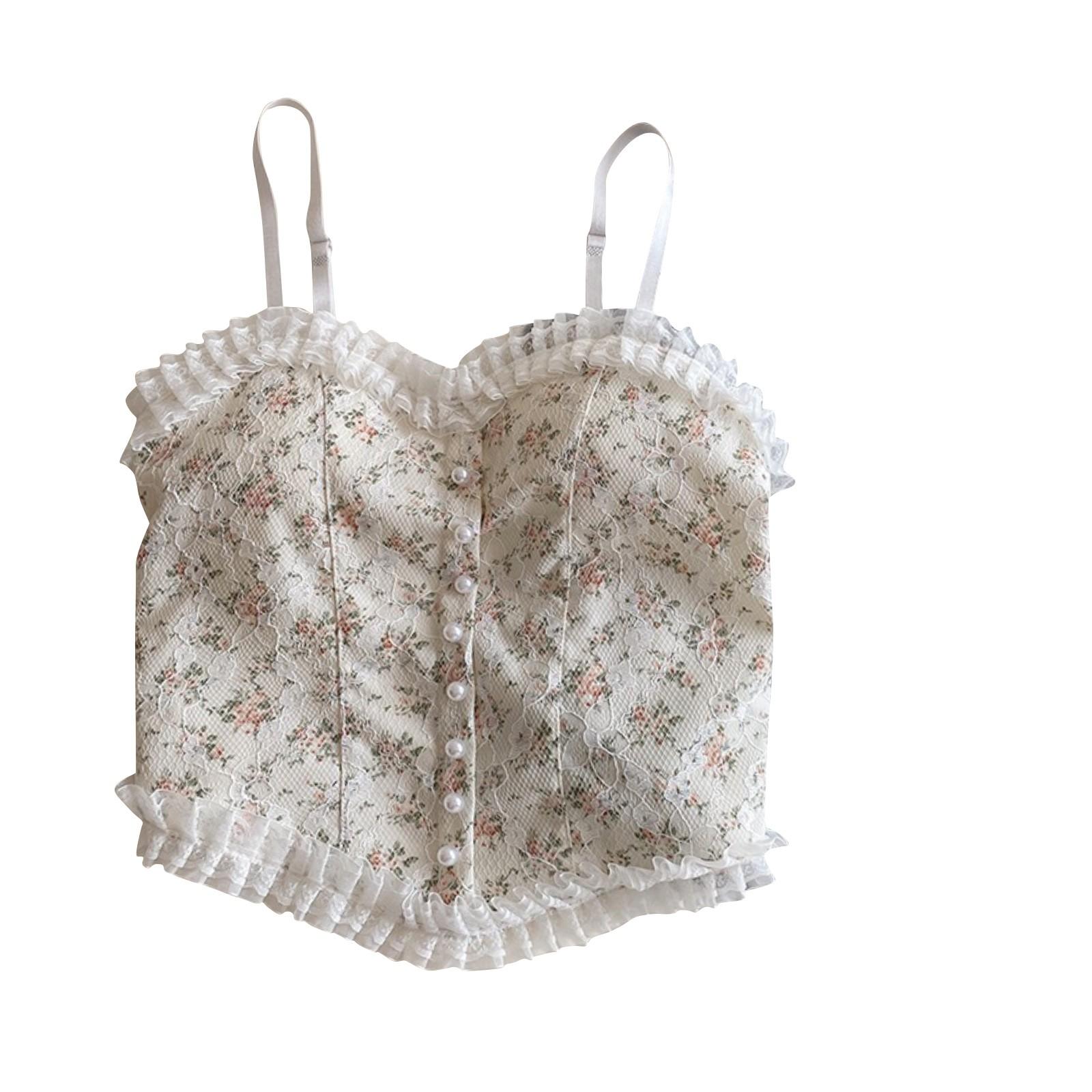 

Женский однотонный кружевной топ без рукавов с пупком One Size белый