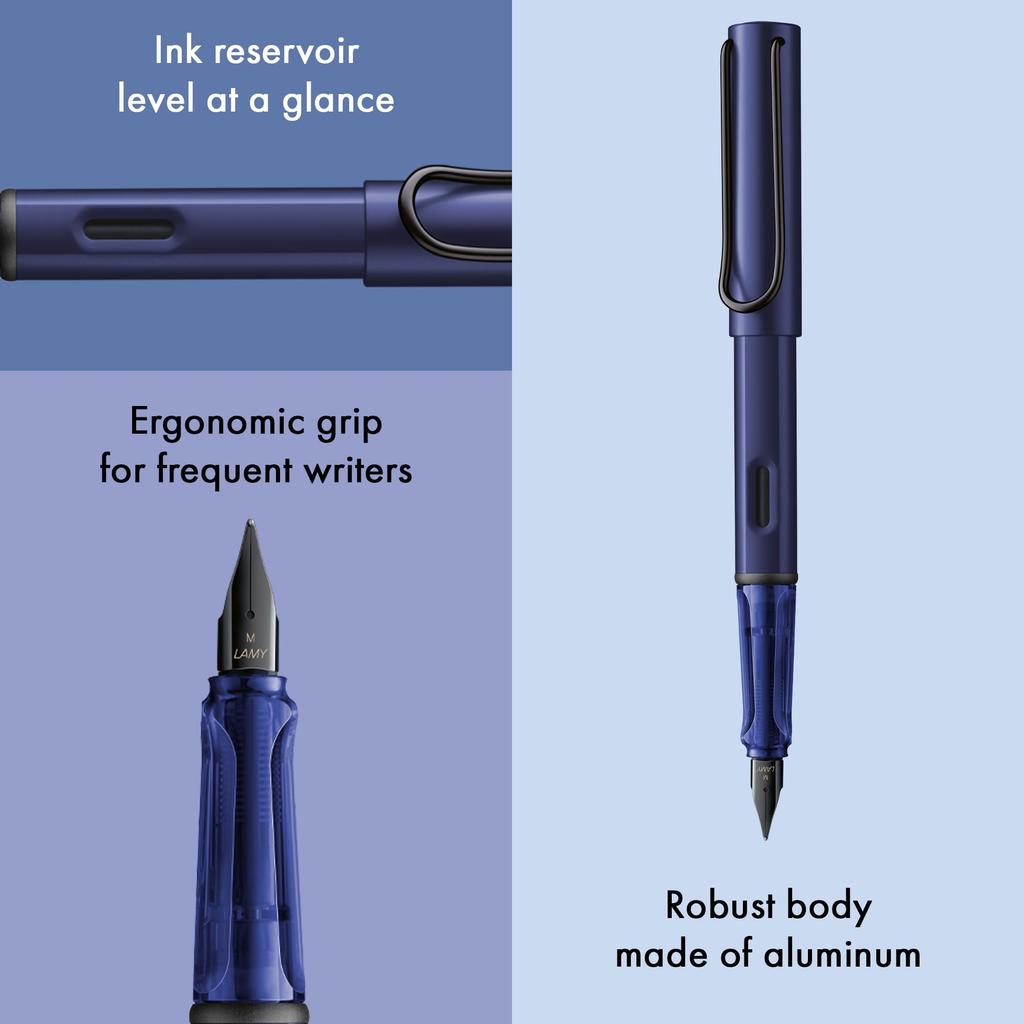LAMY Dark Dusk Medium Fountain Pen with Ergonomic Grip and Polished Steel Nib Lightweight Aluminum Body Includes LAMY T10 Blue Cartridge AL-STAR - - -