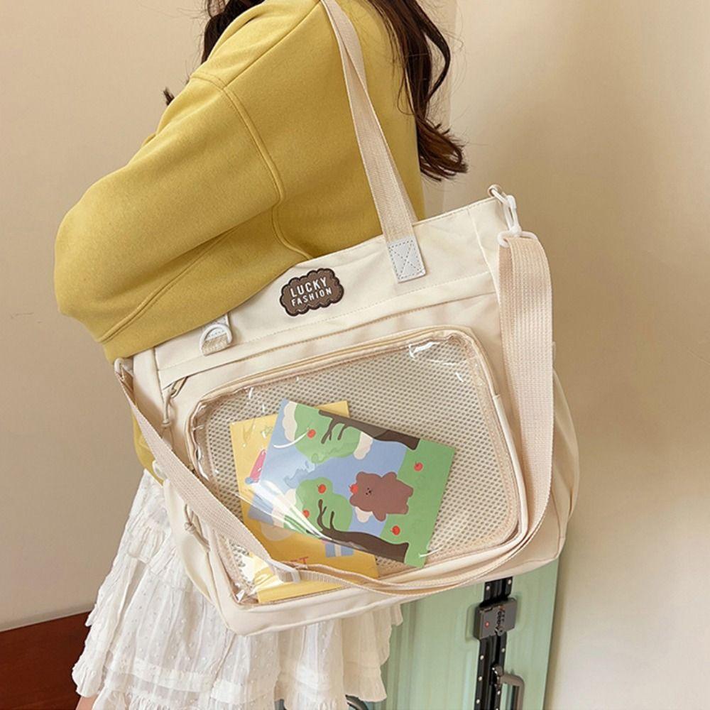 Zipper Transparent Pocket Handbag Large Capacity Canvas Shoulder Bag Portable Itabag  Men