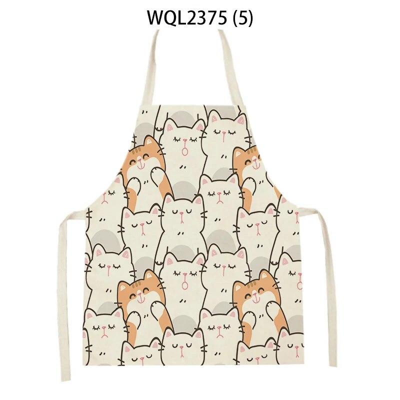 1Pcs Cat Graphic Printed Home Kitchen Apron Linen Sleeveless Antifouling Kids Bib Chef Cooking Baking Apron Home Cleaning Tools
