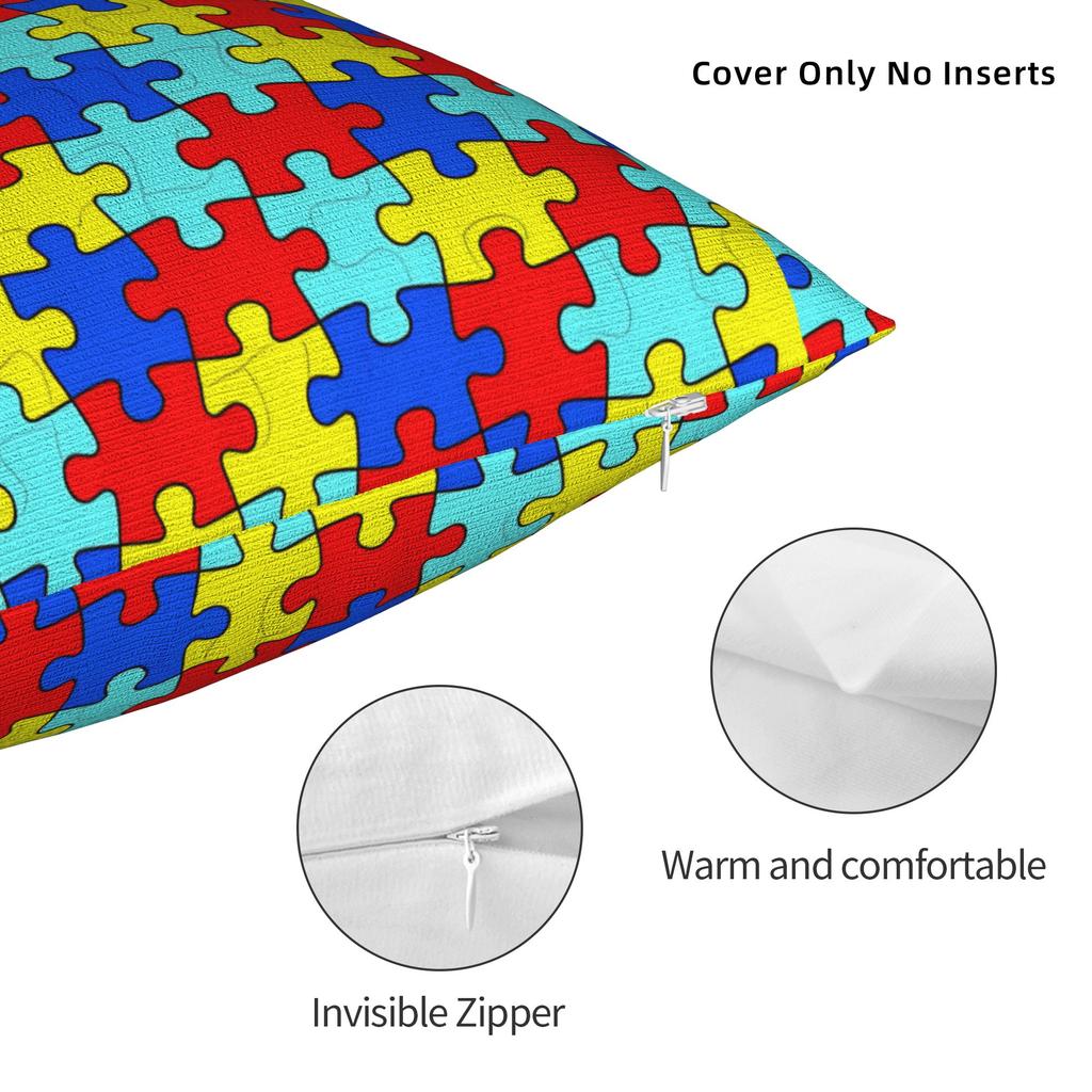 Bold Color Autism Awareness Puzzle Pillow Cover Comfy Cushion Cover Morden Pillow Case For Office Car Home Decor