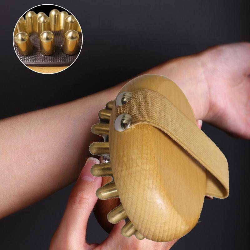 Body Meridians Massage Comb Head Brass Copper Sandalwood Point Massage Meridians Guasha Scalp Massage Brush Relax Massager Tool