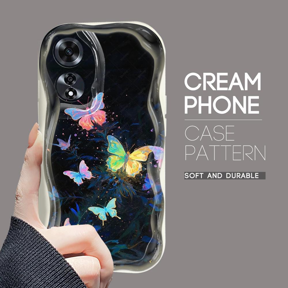 For OPPO A17 A18 A38 A58 A98 Reno7 Z 8Z 8T 11F 11 Pro Realme 12 Lite 12 Pro C30 Dreamy Colorful Butterflies Wavy Edge Soft Silicone Phone Case