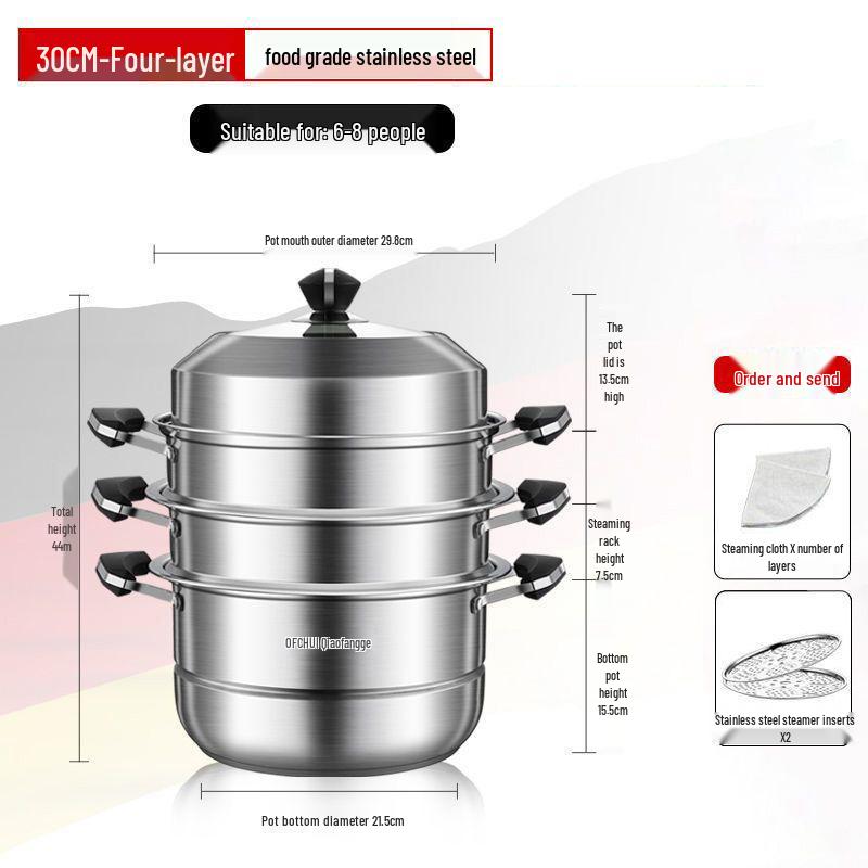 Large 304 Stainless Steel Three-Layer Household Steamer for Induction and Gas Stoves