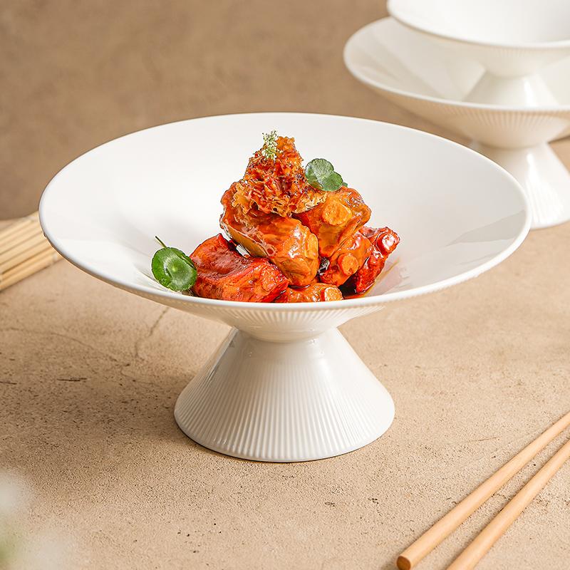 Creative Ceramic Plate high foot plate Luxury hotel tray dishes Cold dish plate Festival Fruit Bowl Snack Dessert Bowl tableware