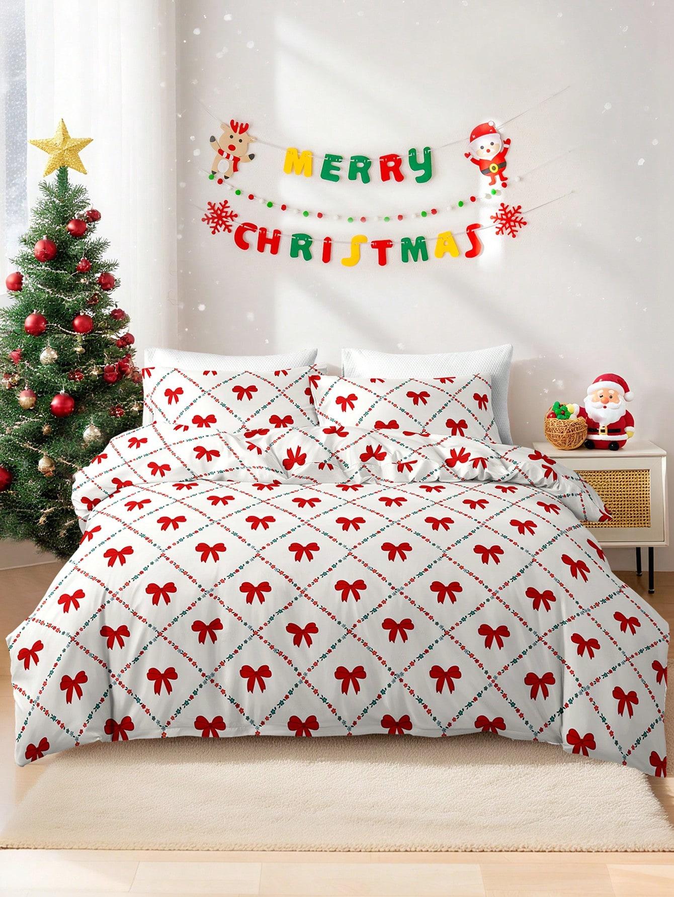 

3 шт./компл. Рождественский красный клетчатый комплект пододеяльника с принтом Санта-Клауса и снежинок(1 пододеяльник и 2 наволочки)Мягкий и приятный к коже EU Twin(135x200cm)