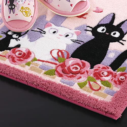 Senko Kiki's Delivery Service Toilet Supplies: Jiji and the Date Long Toilet Mat, Approx. 80 x 60 cm, Pink, Character Jiji, Cat, Ghibli Design, 37179