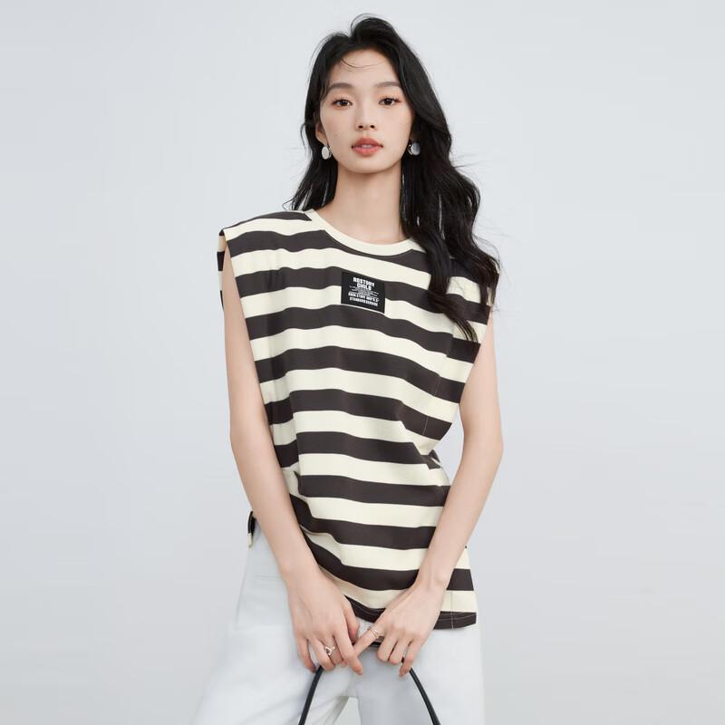 Elva Island Women s Round Neck Striped Sleeveless T-Shirt L