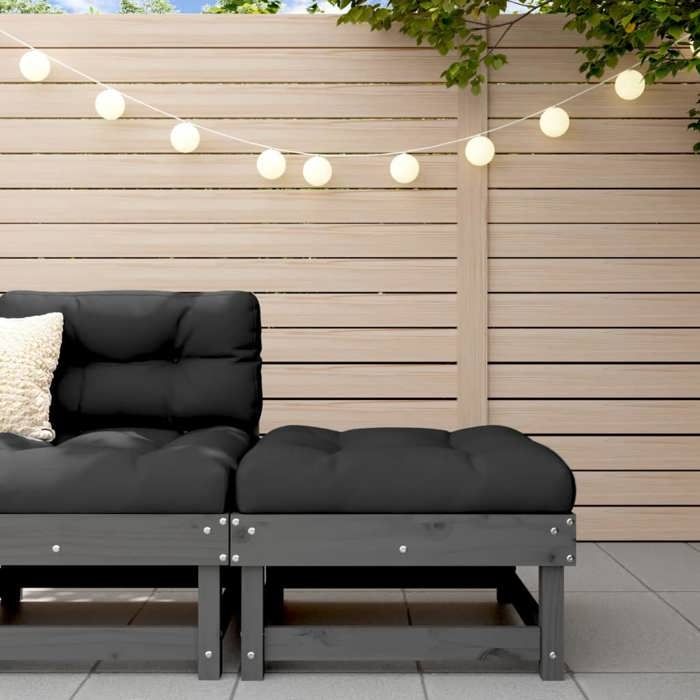 VidaXL Garden Footrest with Cushion, Stool, Seat, Pouf, Outdoor Patio Balcony Terrace Furniture, Grey Wood 825438