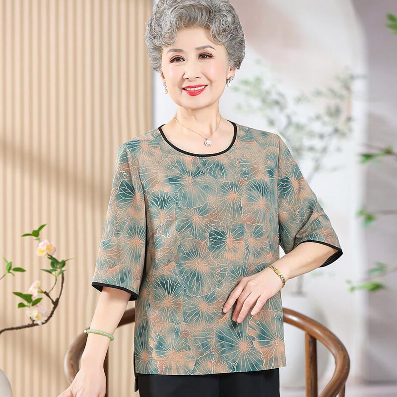 Women's Mid-Aged Spring/Summer Round Neck Five-Point Sleeve Shirt