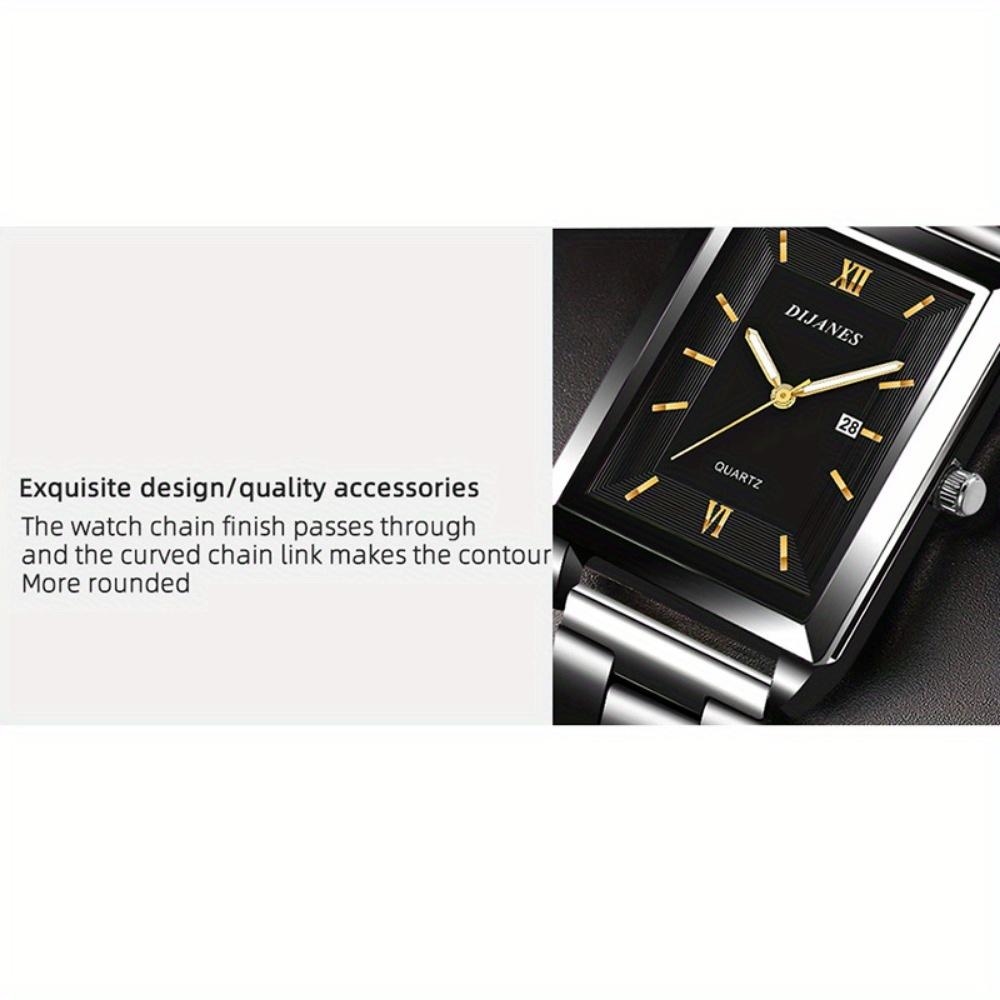 Square Men's Watch Steel Strap Business Gold Hands Men's Quartz Watch, Men's Gifts