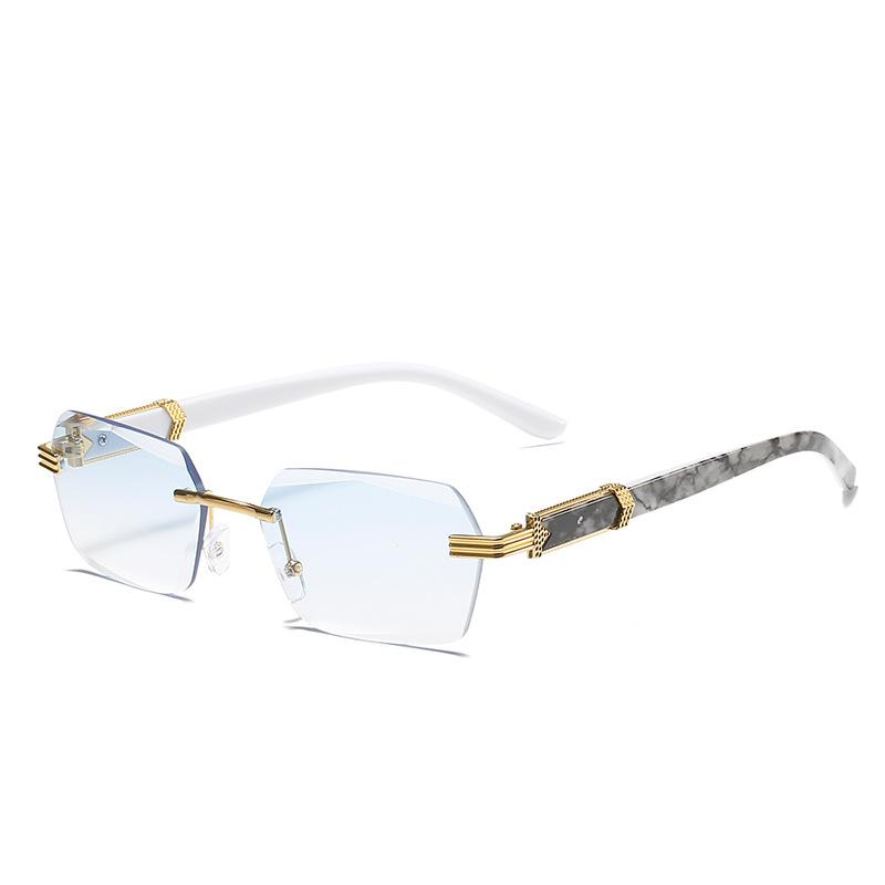 Luxury Rimless Sunglasses Women Fashion Square Sun Glasses Tint Color Printed Leg Men Travel Casual Shades