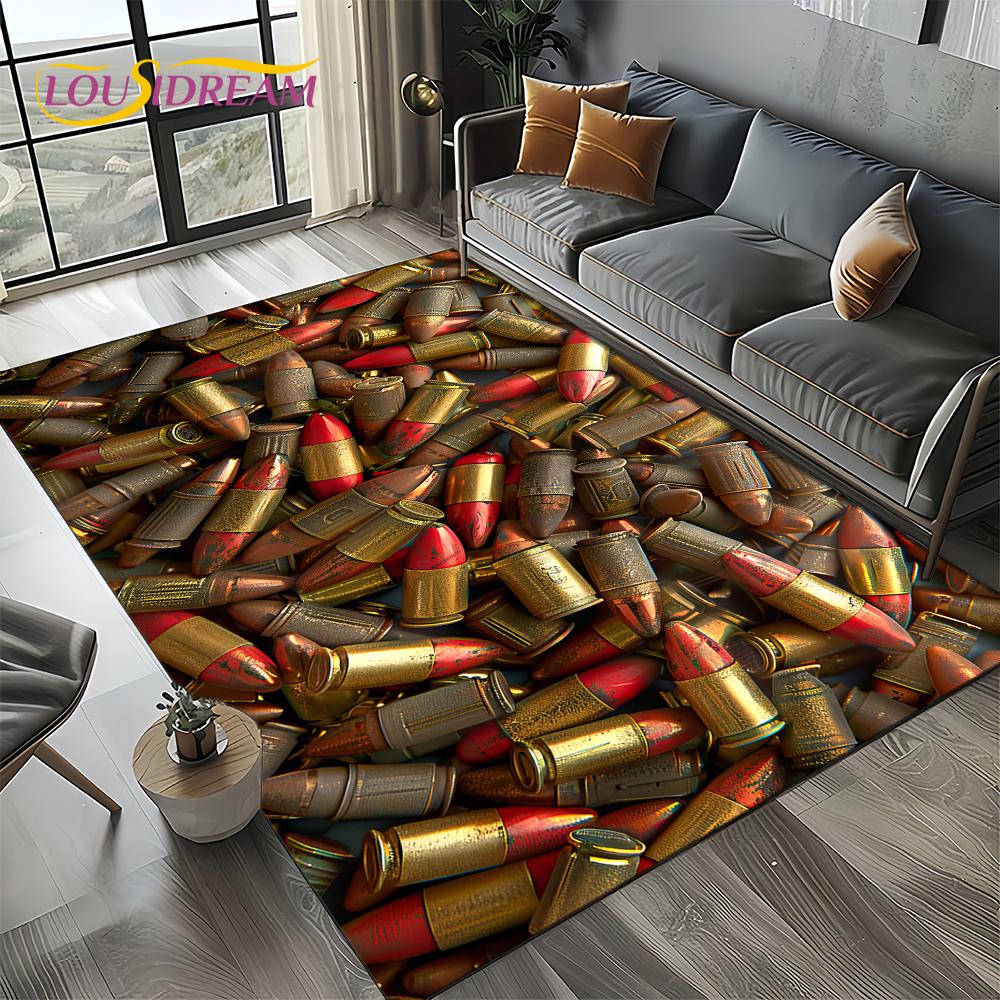 2025 New Retro Guns Pistol Ammunition Bullet Cartridge AK M4 Rug Carpet for Living Room Bedroom Decor,Non-slip for Sofa Doormat