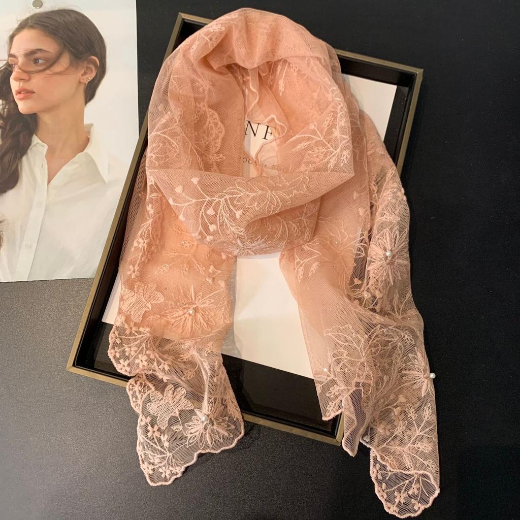 VREOVOR Niche Lace Small Scarf French Super Fairy Embroidered Headband Headscarf Korean Version Neck Women's Spring Summer Soft
