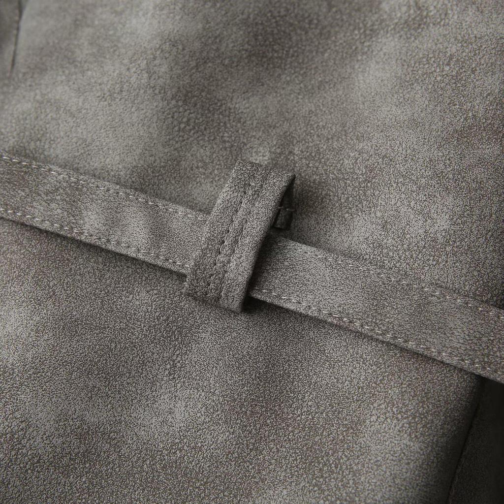 Spring 2025 Women's Retro Shawl Collar Leather Jacket with Belt - European & American Style