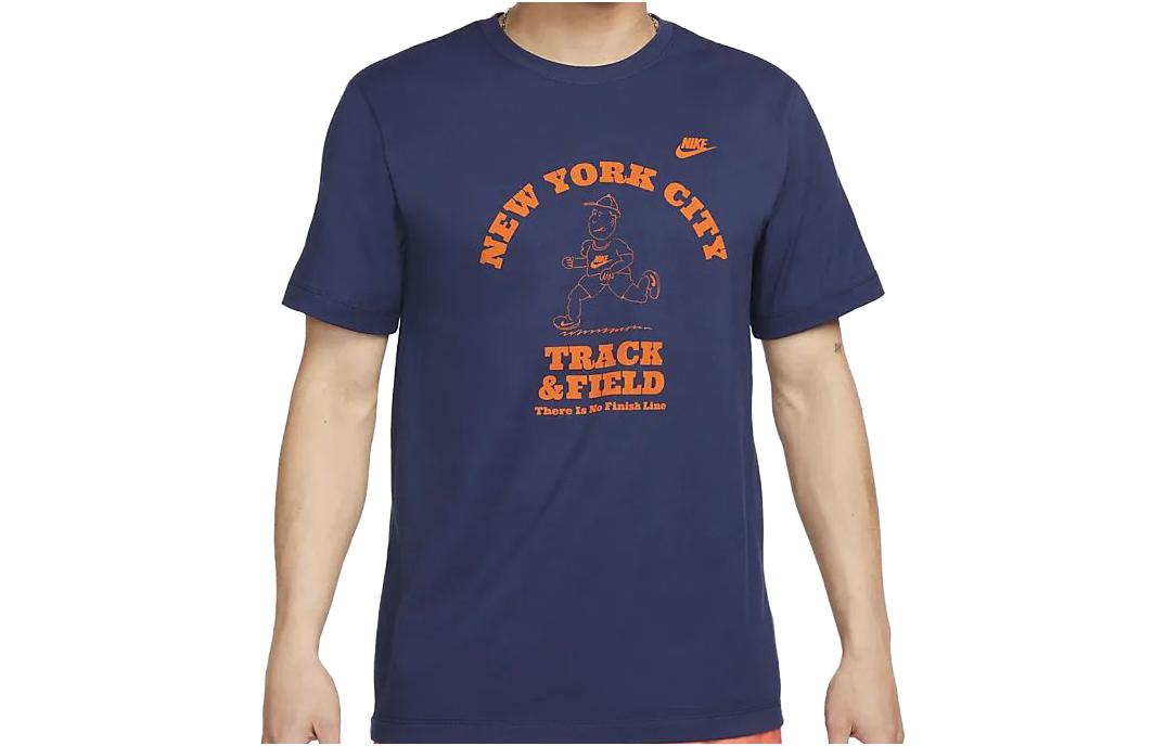 Nike T Shirts Men s Marine Blue Crew Neck Moderate Straight Fit FN1860-410 L