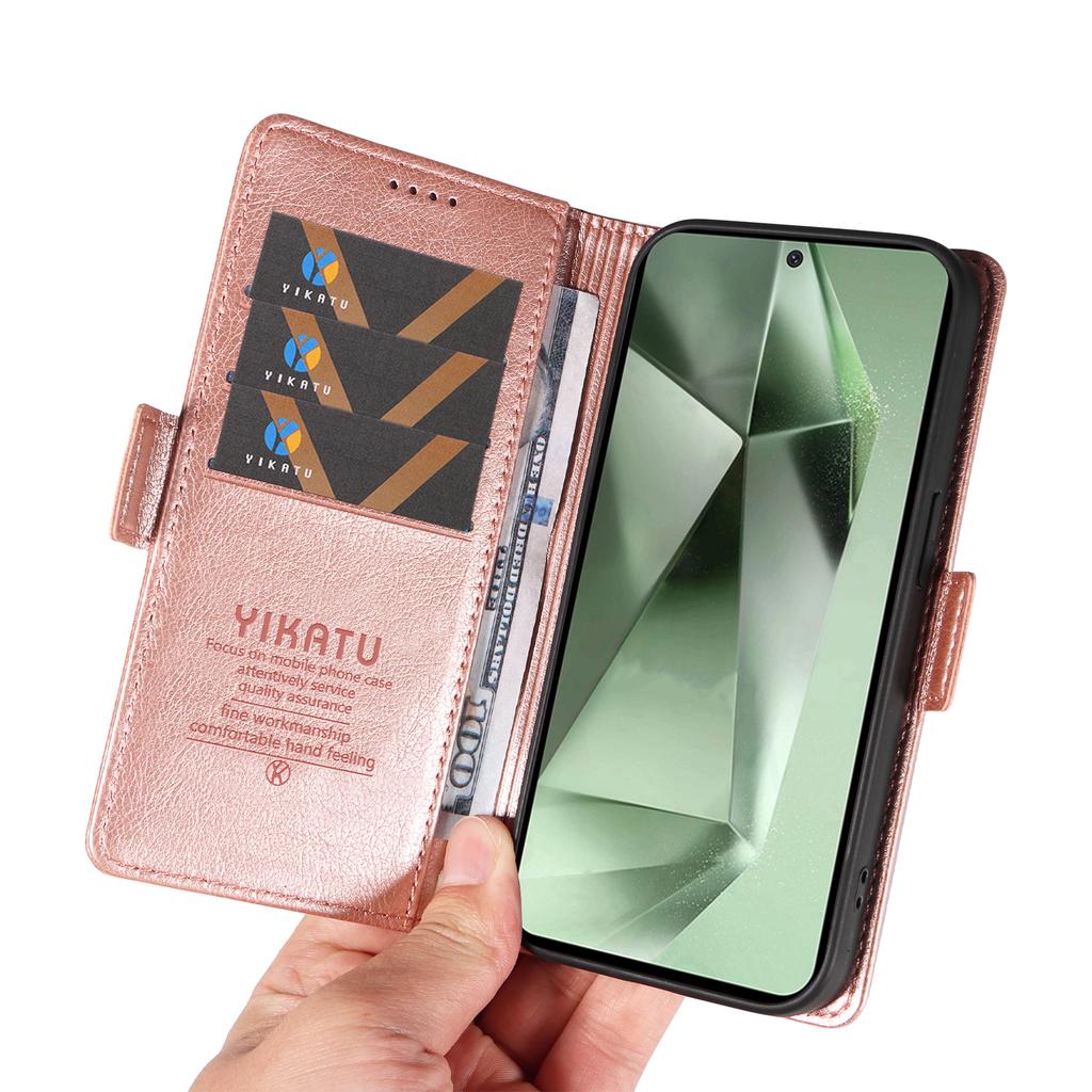 YIKATU YK-007 For Samsung Galaxy S24 FE Phone Case Litchi Texture PU Leather Wallet Cover