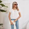 2024 Summer Lace Short Sleeve Loose Blouse for Women Fashion Solid Round Neck Casual Shirt Women Tops Elegant Simple Plus Size Female Blouses 24314