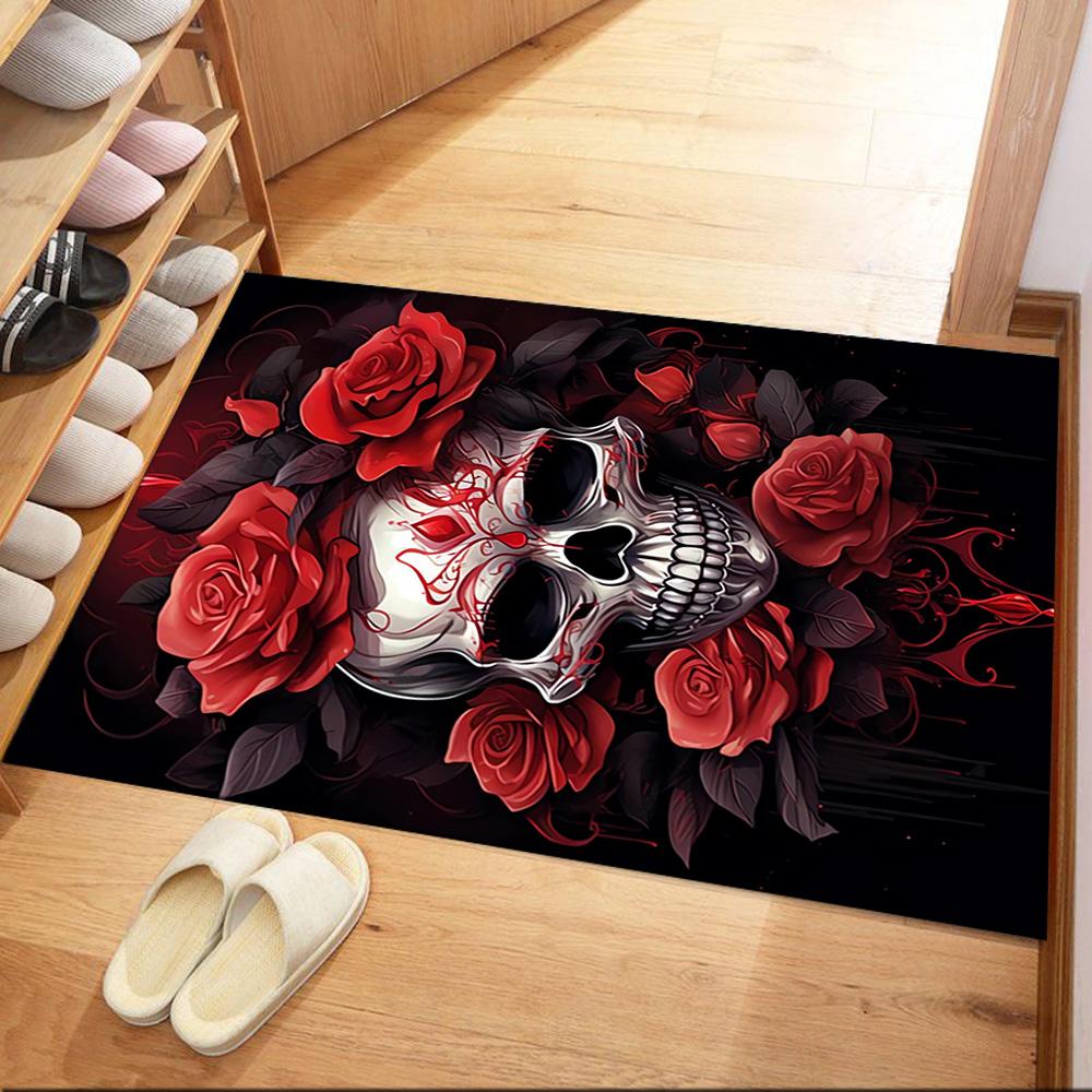 Skull With Headphones Artwork Floor Mats for Living Room, Bedroom and Room Decoration Are Suitable for Gifts.
