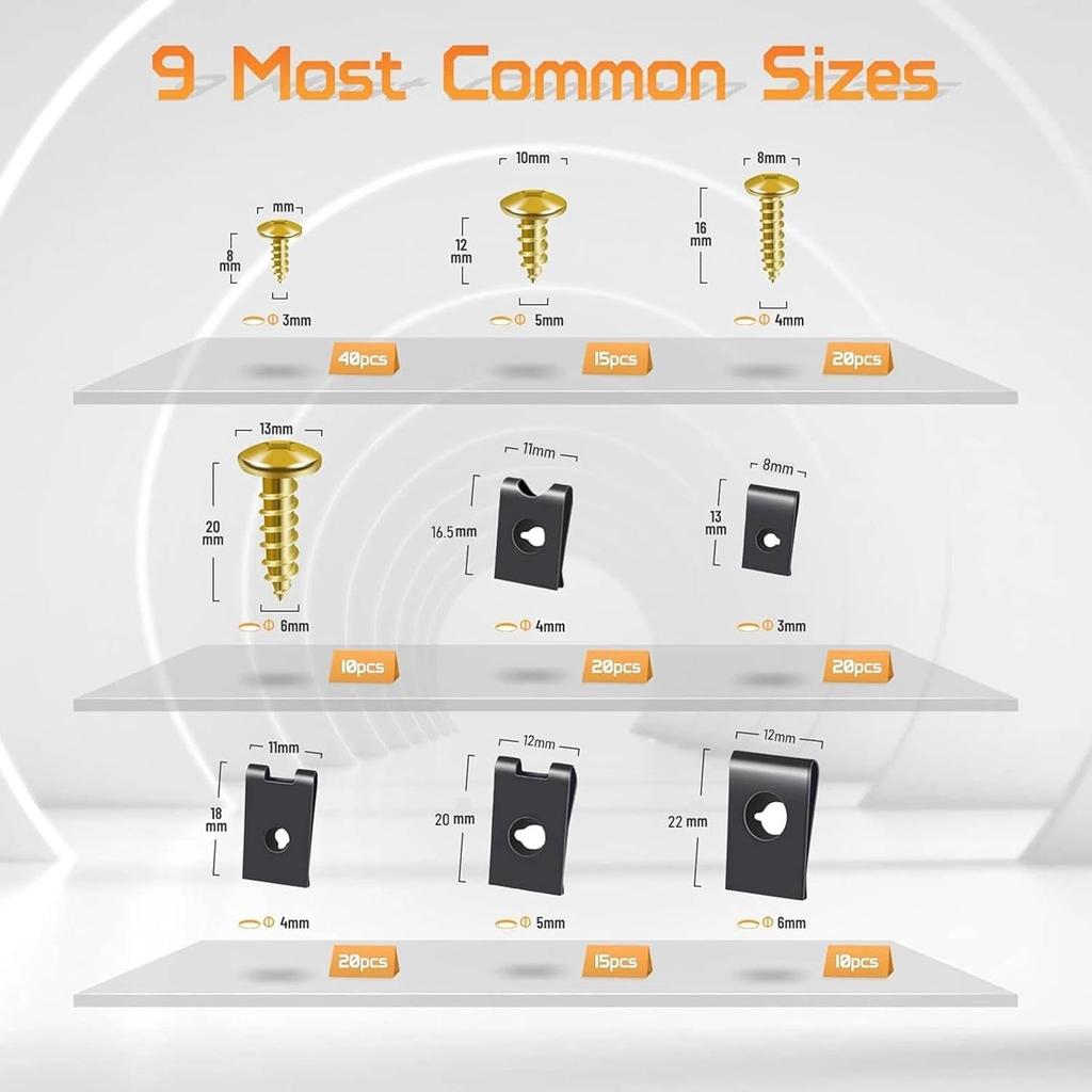 OTUAYAUTO 170PCS Car U Clips With Screw Assortment Kit - 10 Different Sizes Automotive U Nut And Screw Clip, Automotive U Nut Screw Clip, For Car