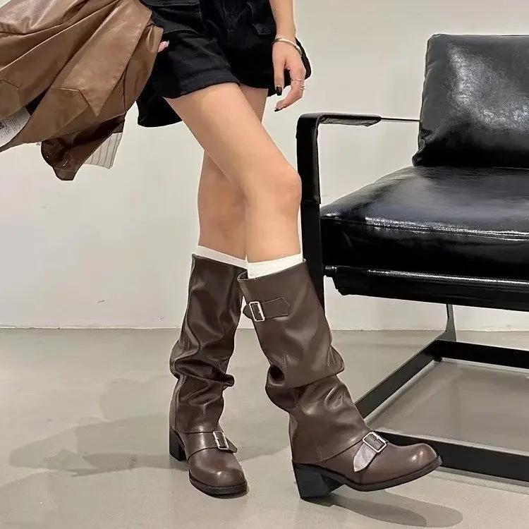 Women's Over-Knee Long Boots round Toe Western Knight Boots Thick Heel Autumn Winter New Style Polyurethane Rubber Material