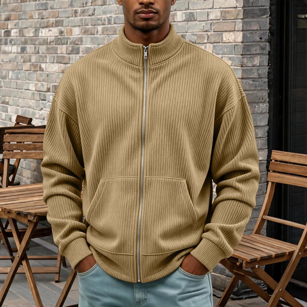 Herren Vintage Cord Reißverschluss Strickjacke Lässig Langarm Herbst Mode Pullover Jacke
