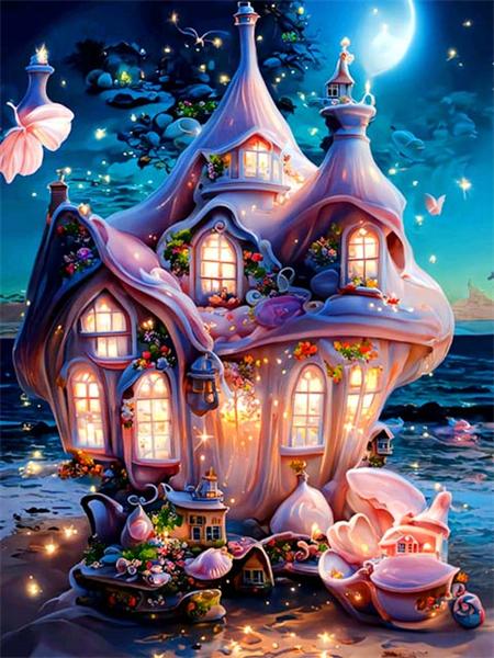 Diy Diamond Painting Castle Fantasy Scenery Embroidery Cross Stitch Night House Landscape Mosaic Home Decor