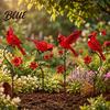 Weather Resistant Patio Ornaments Red Bird Garden Stake Metal Yard Art Decorative Signs Flower And Ornament for Lawn Pathway Memorial Site