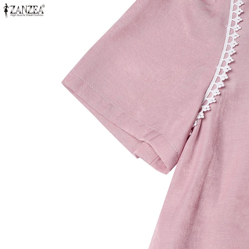 ZANZEA Womens Casual Round Neck Summer Short Sleeve Dress