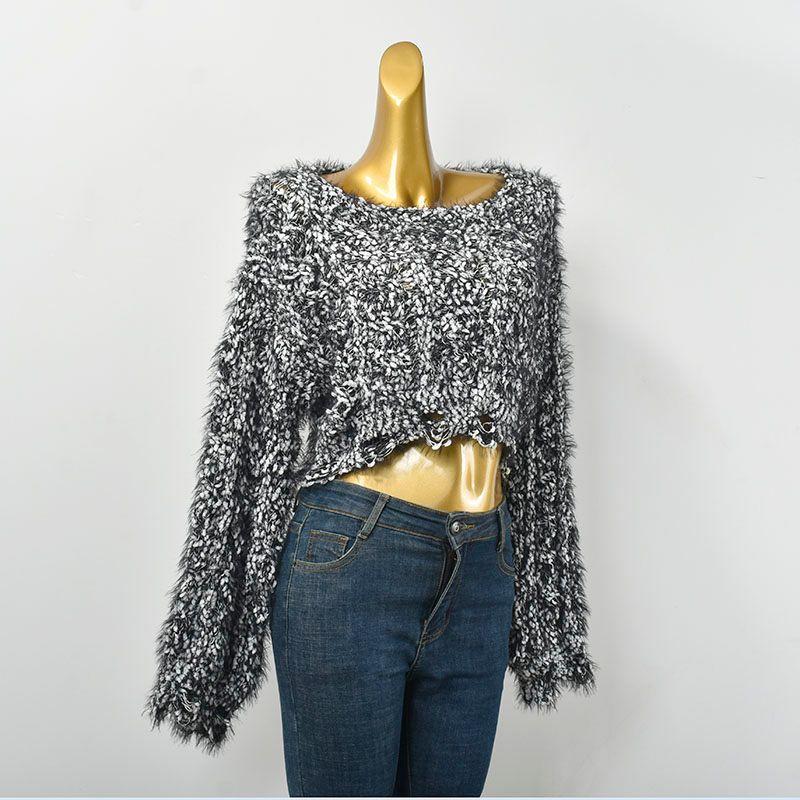 

Snowflake Wool Cut Out Crocheted Loose Autumn and Winter Long Sleeves Sweater Idle Style Stylish Elegant Slim Looking Tops Black and White All yards