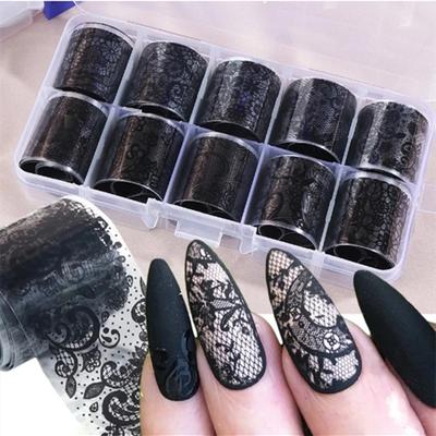 10 Rulo/Kutu Beyaz Siyah Dantel Nail Art Folyo Seti Tırnak Transfer Etiketi Kağıdı Kendin Yap Manikür Tırnak Dekorasyon Aksesuarları